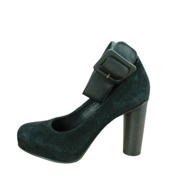 LL Bean Black Suede Platform Pump Heels Ankle Strap Casual Size 7 M Mary Jane - Picture 1 of 9